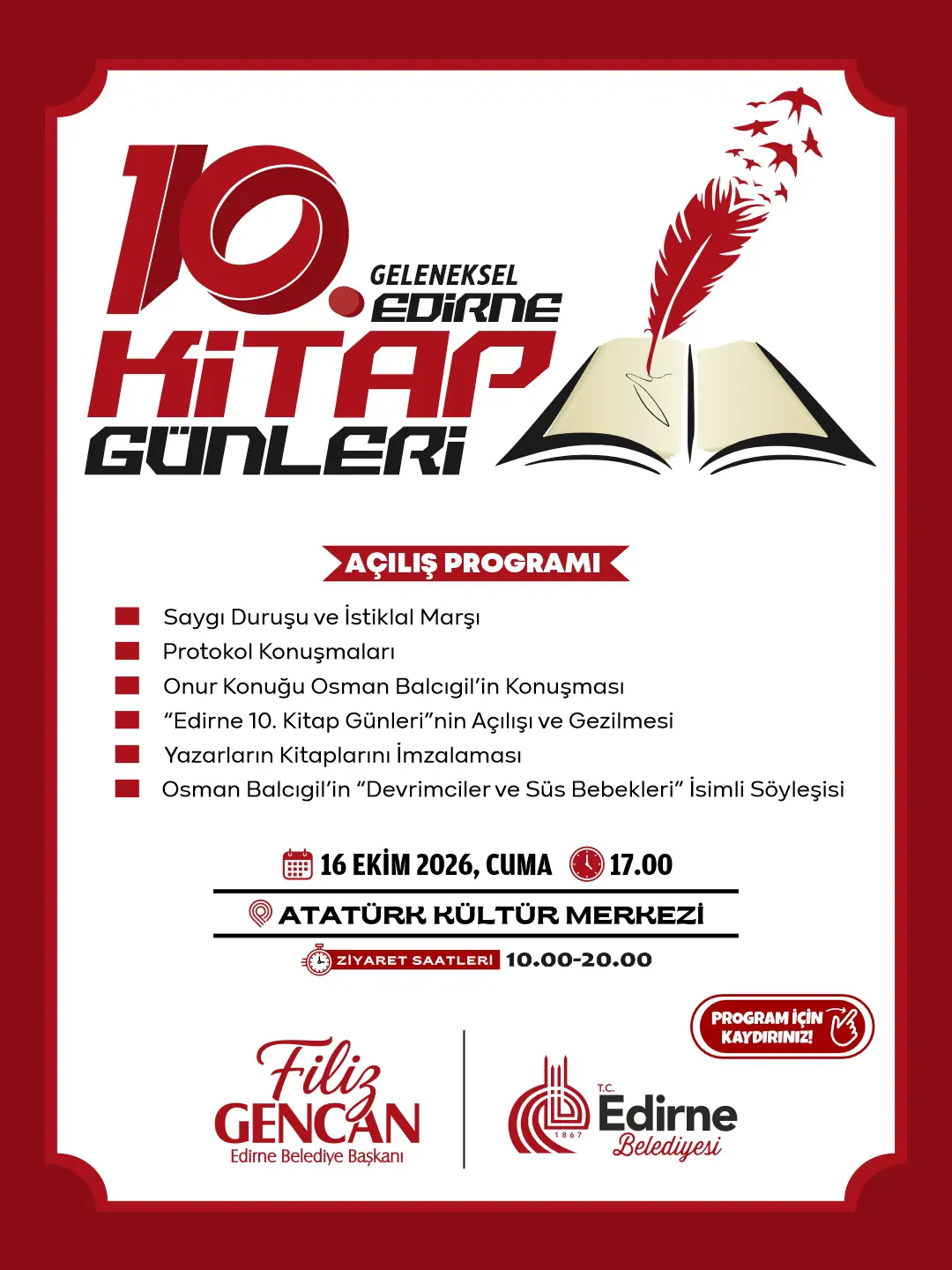 10. GELENEKSEL EDİRNE KİTAP GÜNLERİ’NİN PROGRAMI AÇIKLANDI